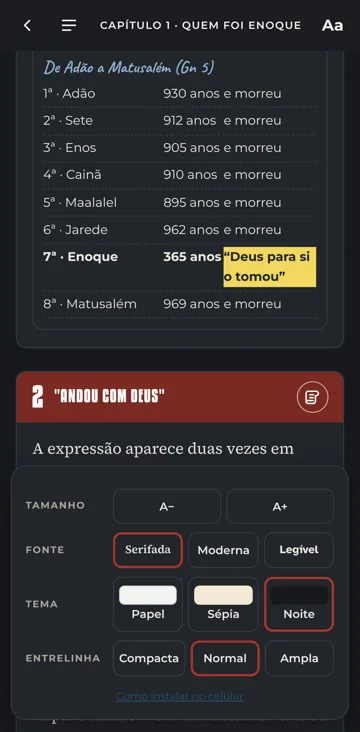 Tema noturno e ajuste de fonte