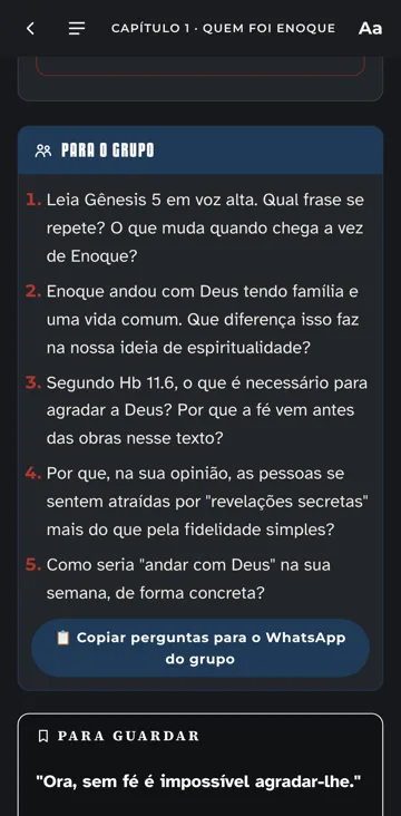 Perguntas para o grupo no app