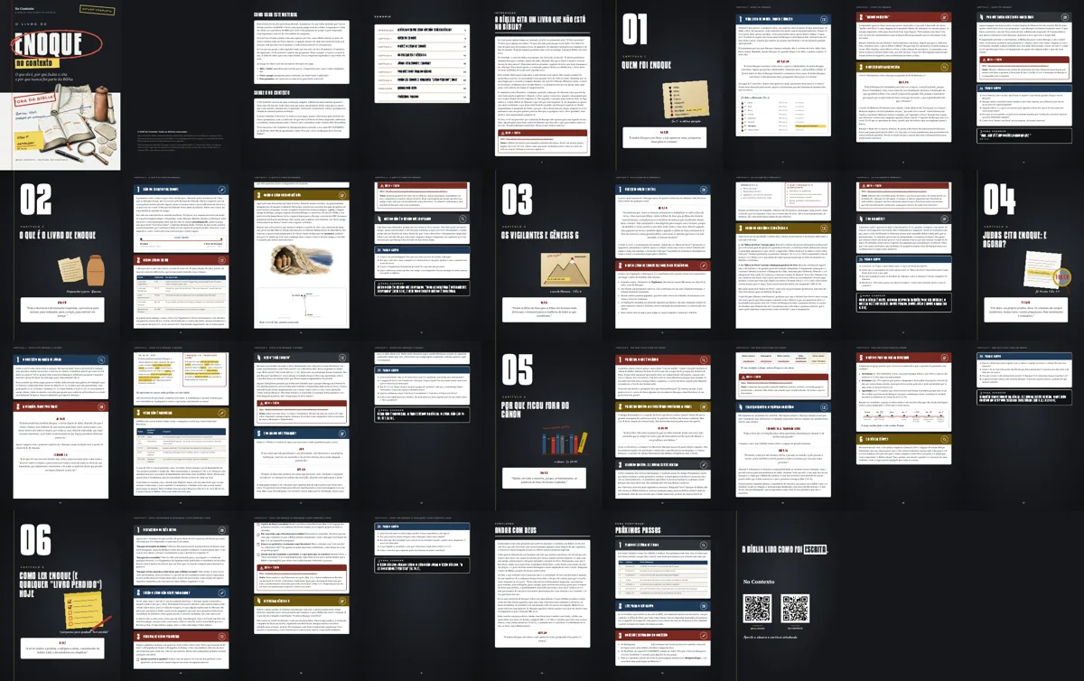 Páginas internas do eBook com mapas, linhas do tempo e quadros comparativos